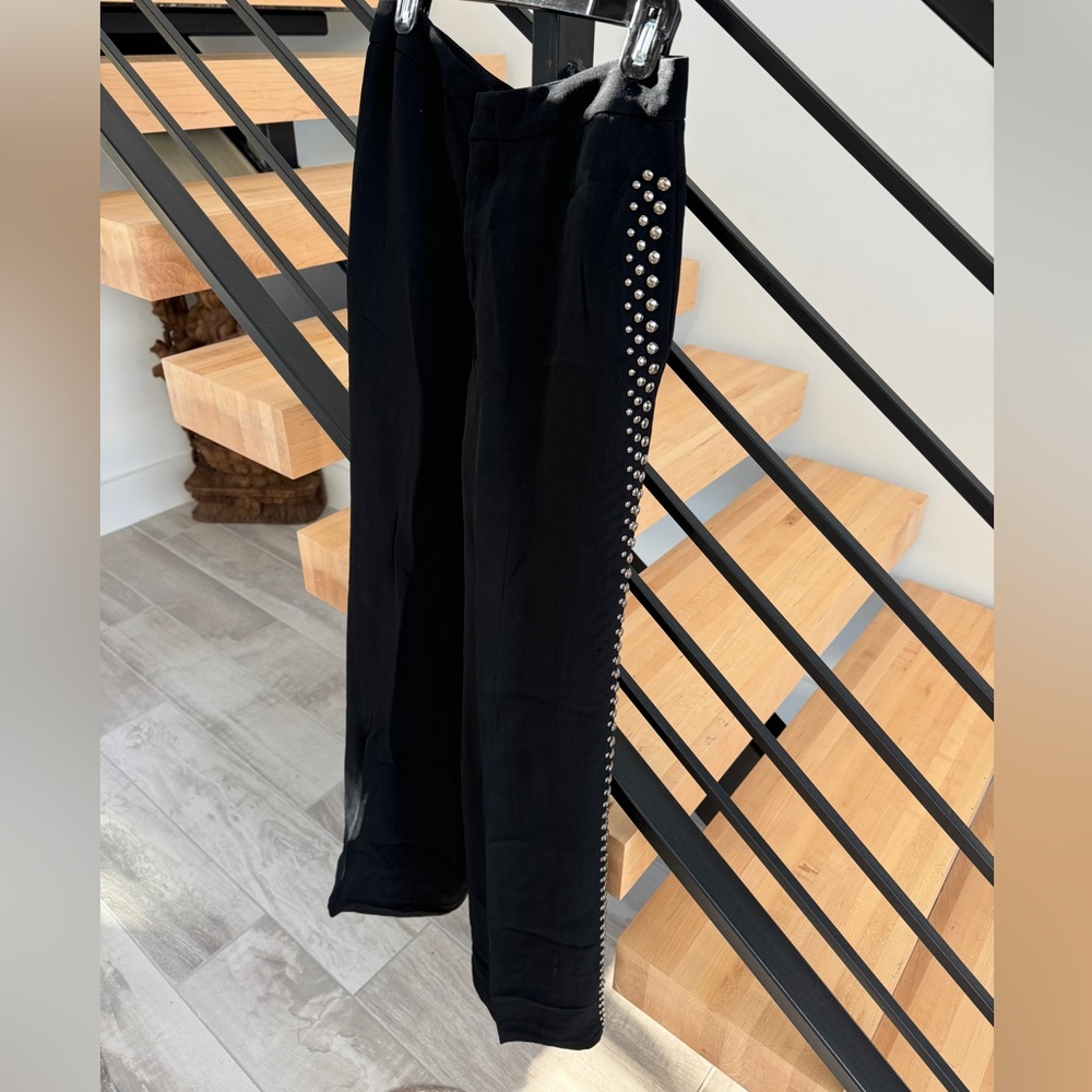 Derek Lam Stud Side Stripe Black High- Waisted Menswear Trousers Made in Italy